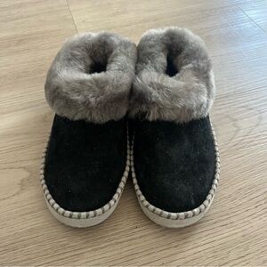 UGG Black Suede Slippers with Gray Fur